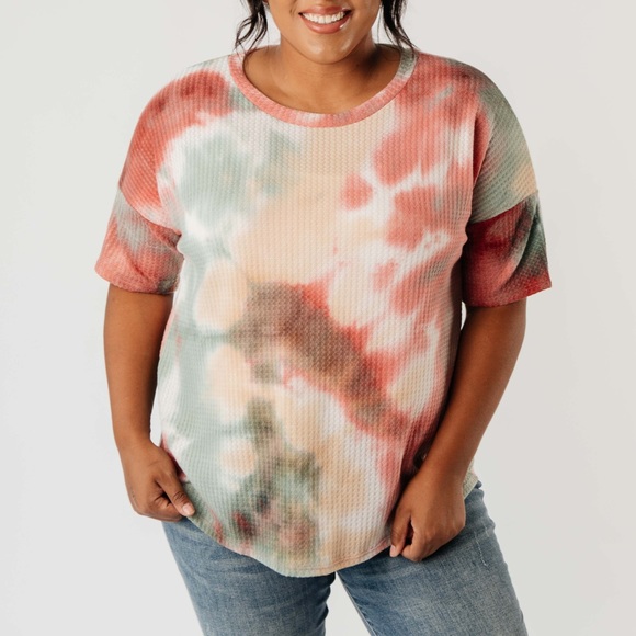 Waffle Knit Tie Dye Top in Sunrise - Picture 11 of 15